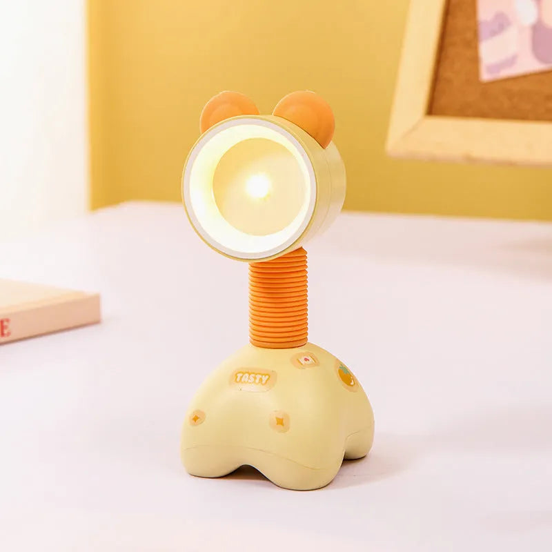 DIY cartoon character small night lamp with adjustable magnetic head in bear design on desk