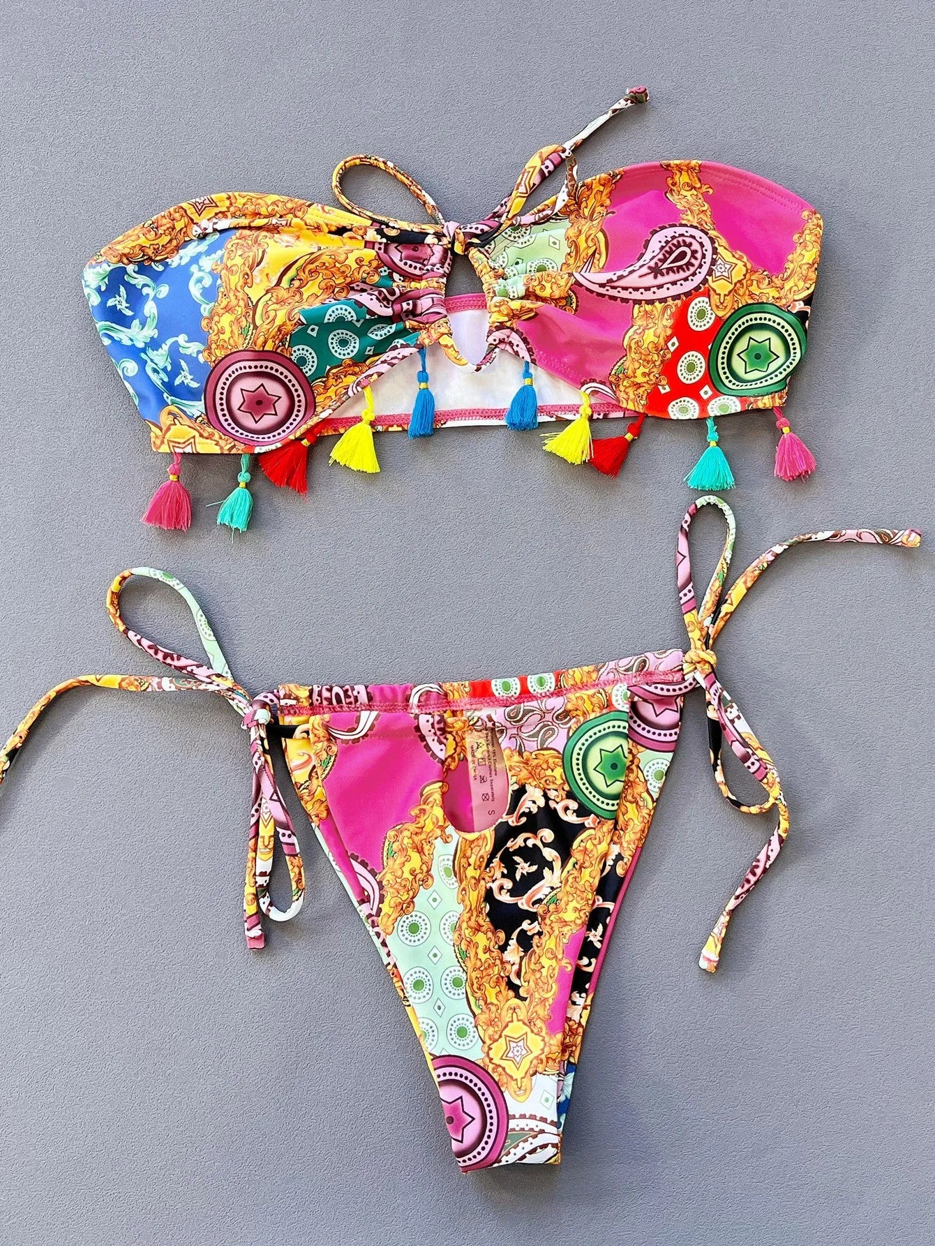 Women's printed tube top bikini set with European style briefs