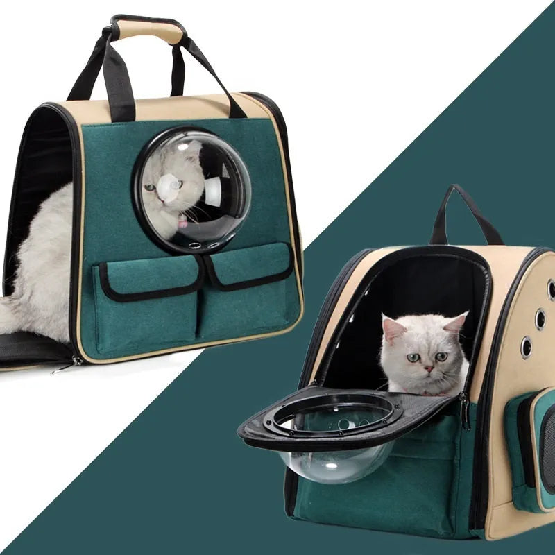 Pet carrier backpack vertical dark green alloy frame for cats up to 15 kg and dogs up to 10 kg