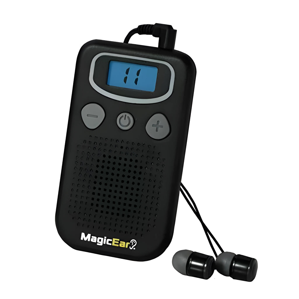 Brilliant coloured personal digital voice enhancer with a handheld FM radio design on a table.
