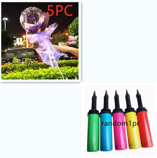 DIY LED luminous balloon rose bouquet set with transparent Bobo balls and LED lights on artificial flowers