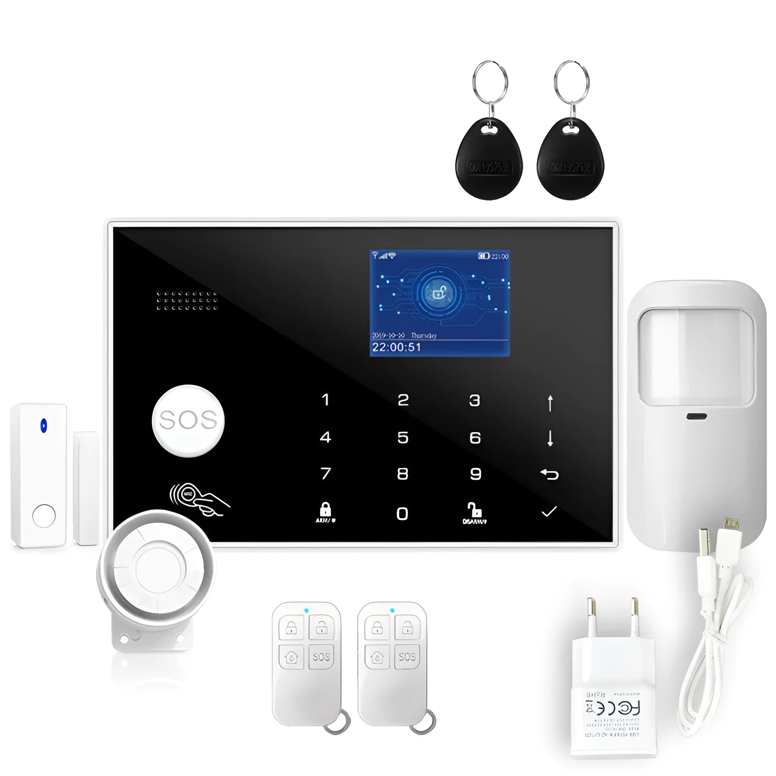 Intelligent WiFi GSM touch button household alarm host for UK security systems.