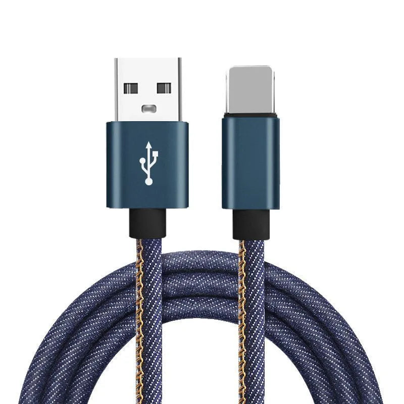 Cowboy style braided type-c charging cable with aluminium connectors in black, blue, and red colour options.