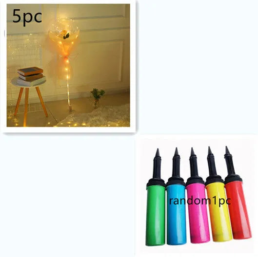 DIY LED luminous balloon rose bouquet set with transparent Bobo balls and LED lights on artificial flowers