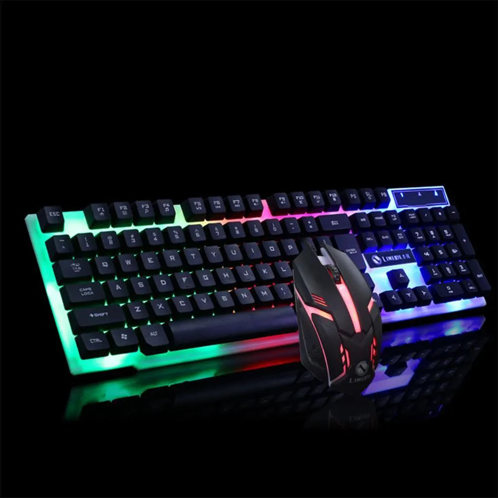 GTX300 black gaming keyboard and mouse set with backlit keys and wired USB connections