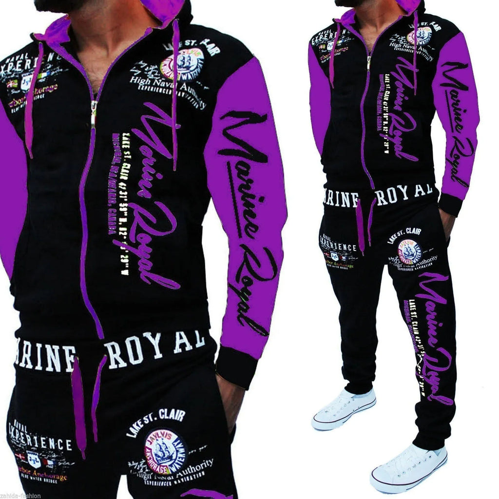 Men's polyester tracksuit set with zipper top and matching pants in green colour