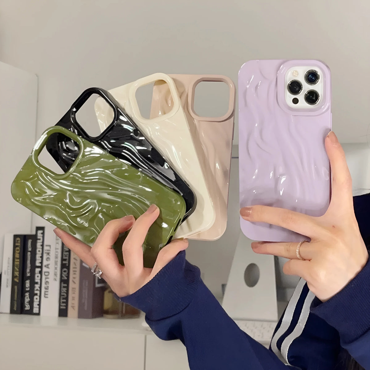 White water-ripple TPU phone case with all-inclusive shape for iPhone 11 to 17 Pro Max