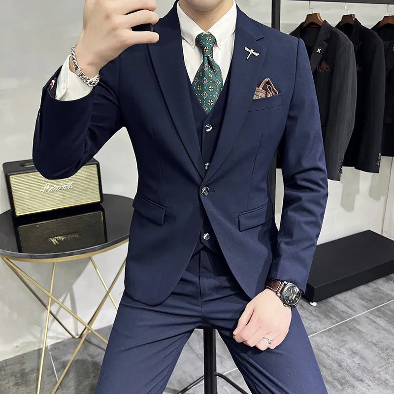 Men's 3-piece suit set in light business style, jacket, trousers and vest, available in multiple colours and extended sizes S to 7XL