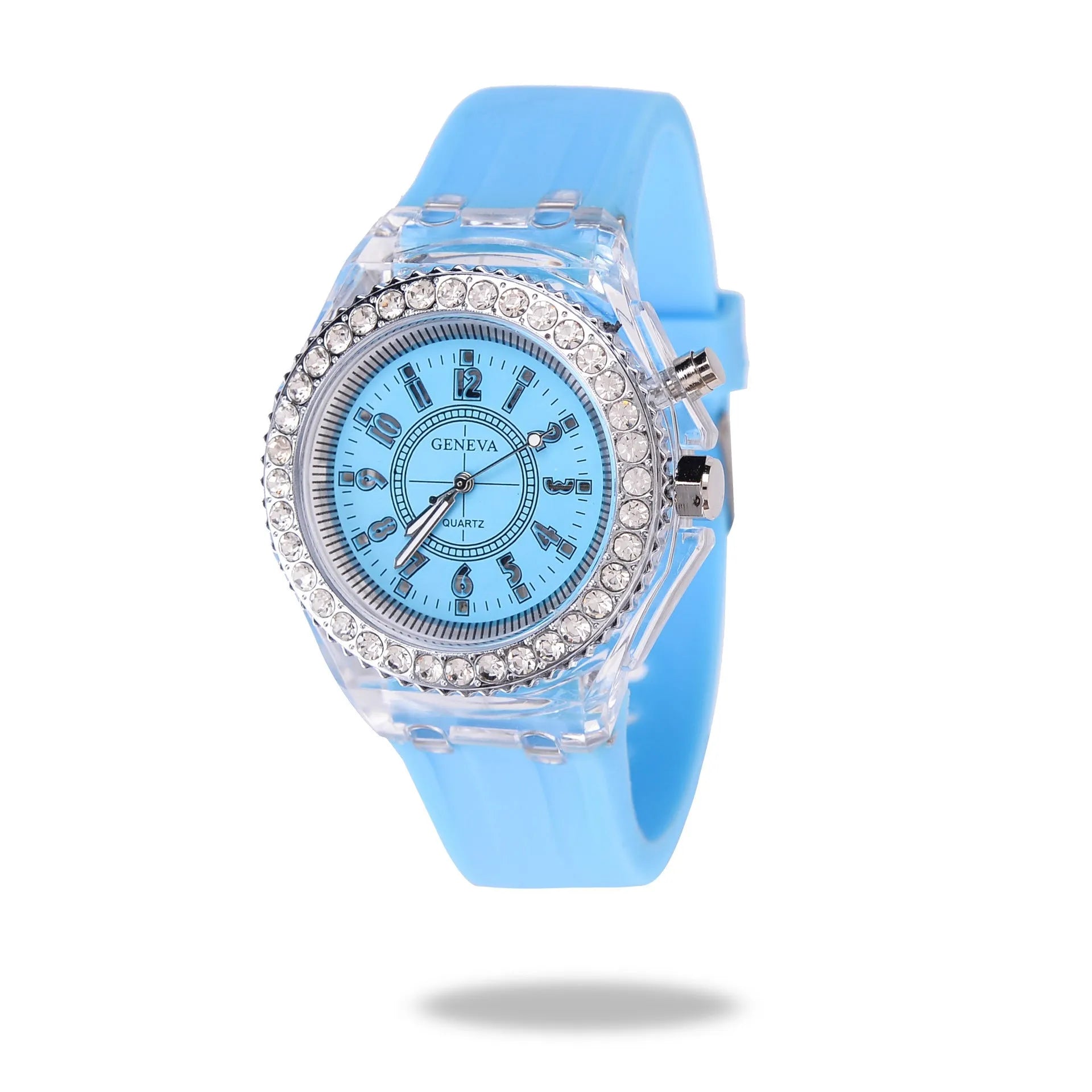 Women's LED luminous watch with round 43mm dial and silicone bracelet in multiple colour options