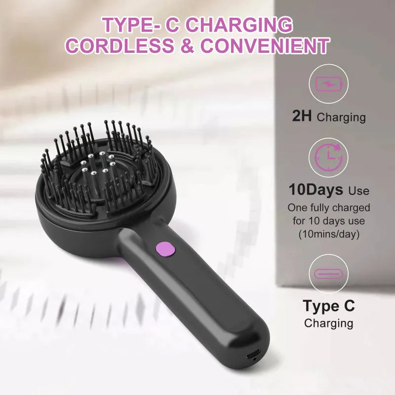 USB-powered head massage comb with 2-speed control in black, grey or red colours