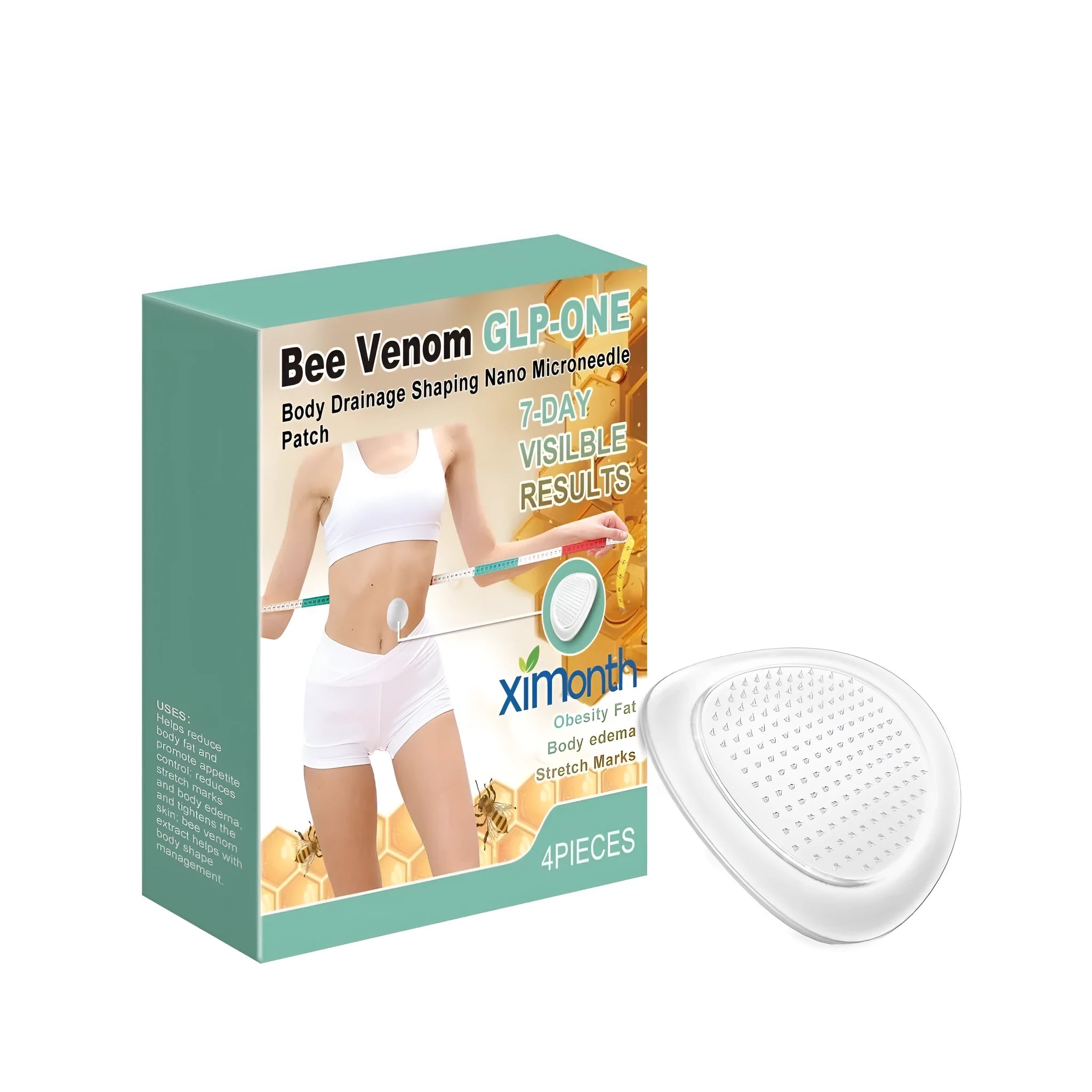 Pack of four nano microneedle body shaping patches with bee venom and angelica sinensis