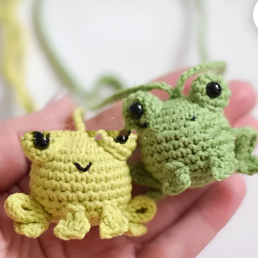 Handmade green plush woven frog car pendant hanging