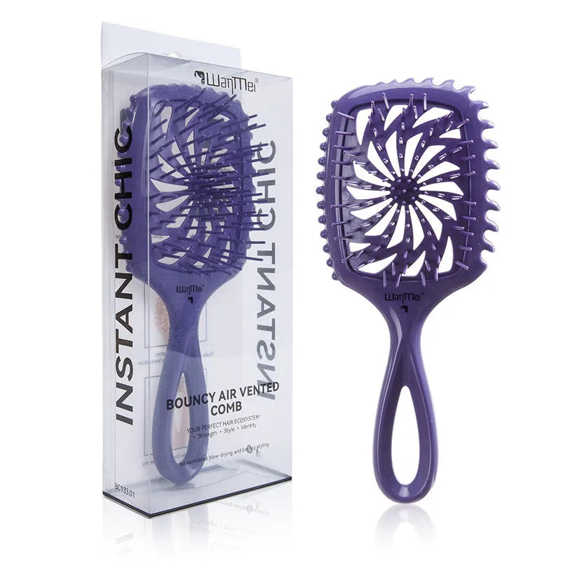 Original Design Whirlwind Hollow Hairdressing Comb over 20cm in dark purple on white background
