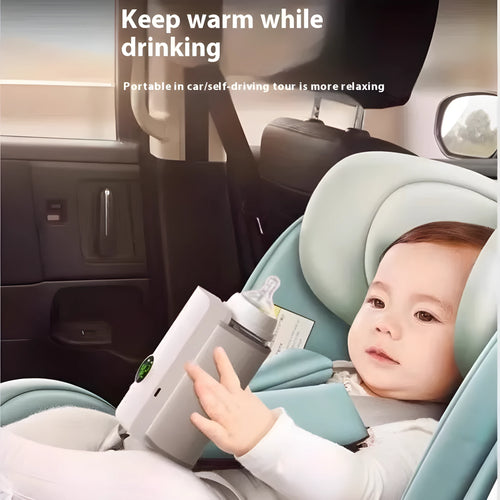 Grey and white car charger electric milk warmer for baby bottles on a 12V DC socket.