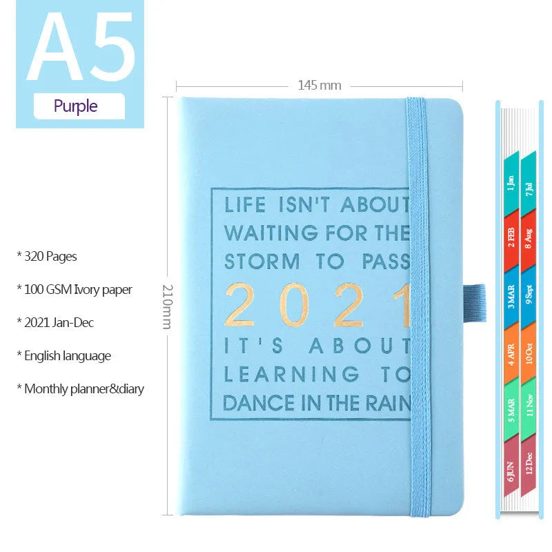 Daily plan self-discipline clocking table notebook with imitation leather cover in five colours