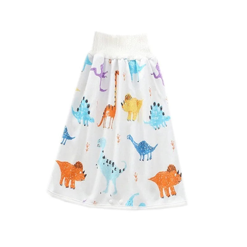 Pure cotton baby diaper skirt in dinosaur print, small size 0-4 years, with button fastening