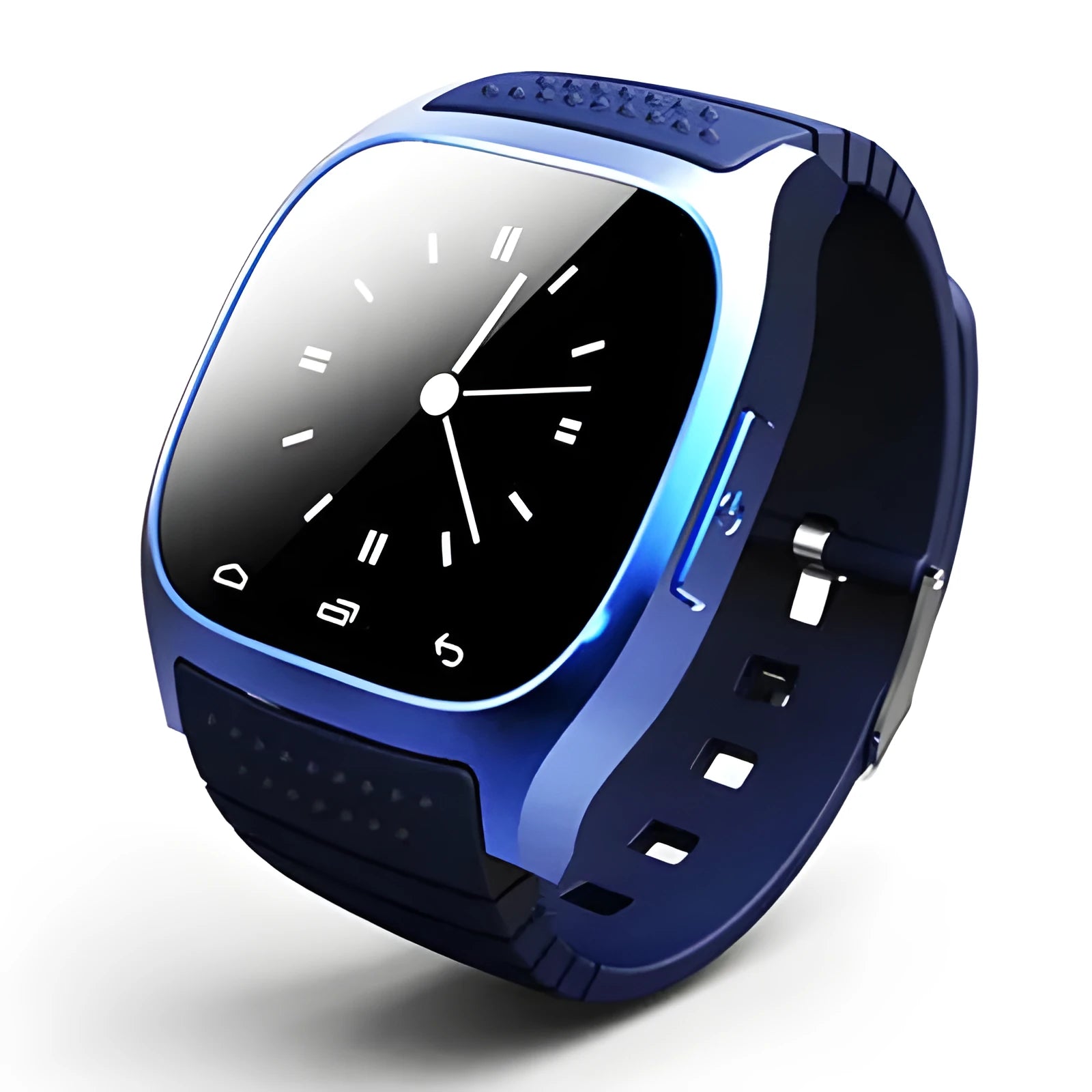 Smart Bluetooth sports watch in black, white, or blue colour with cross-platform iOS and Android compatibility