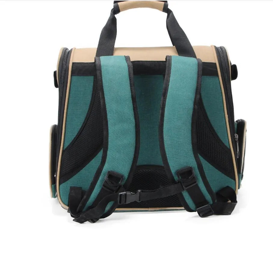 Pet carrier backpack vertical dark green alloy frame for cats up to 15 kg and dogs up to 10 kg