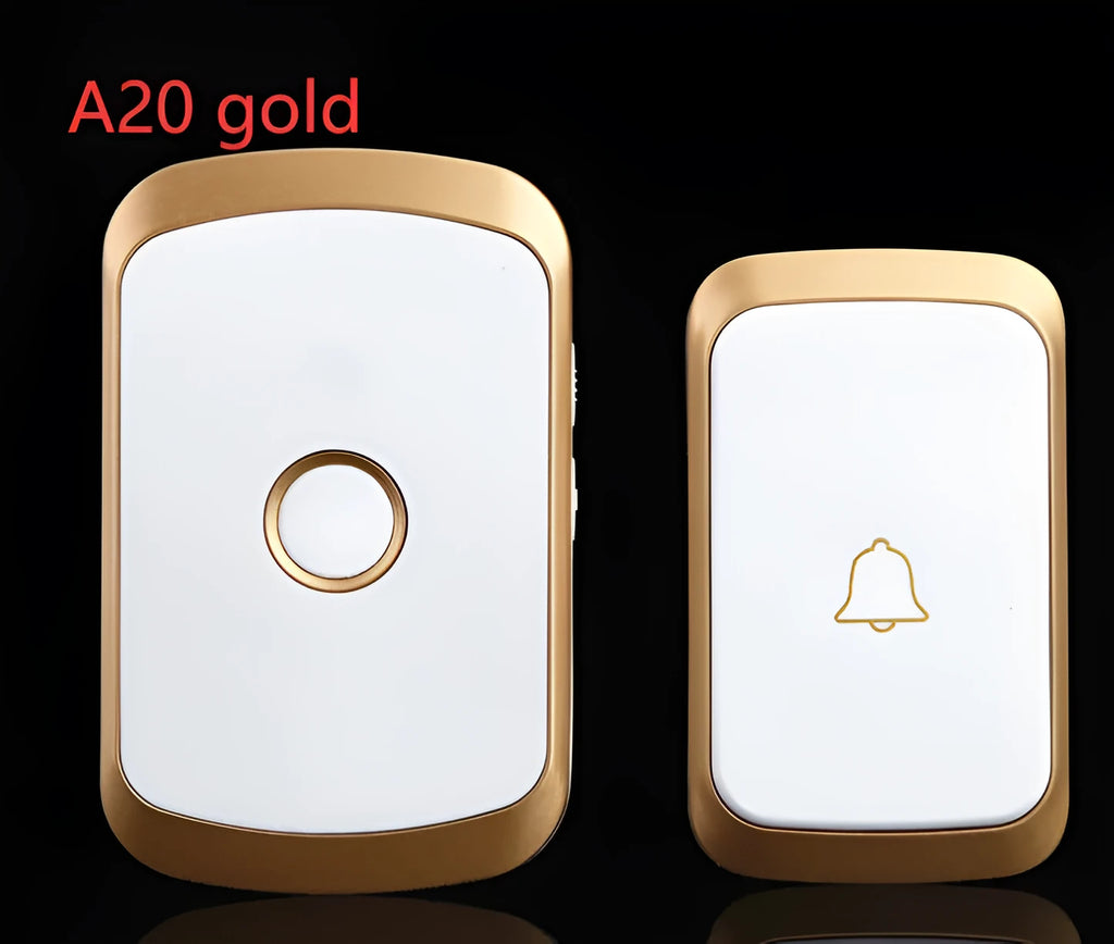 Wireless doorbell transmitter and plug-in receiver unit with 300m range and 36 melody options.
