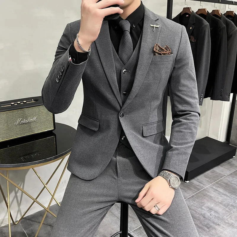 Men's 3-piece suit set in light business style, jacket, trousers and vest, available in multiple colours and extended sizes S to 7XL