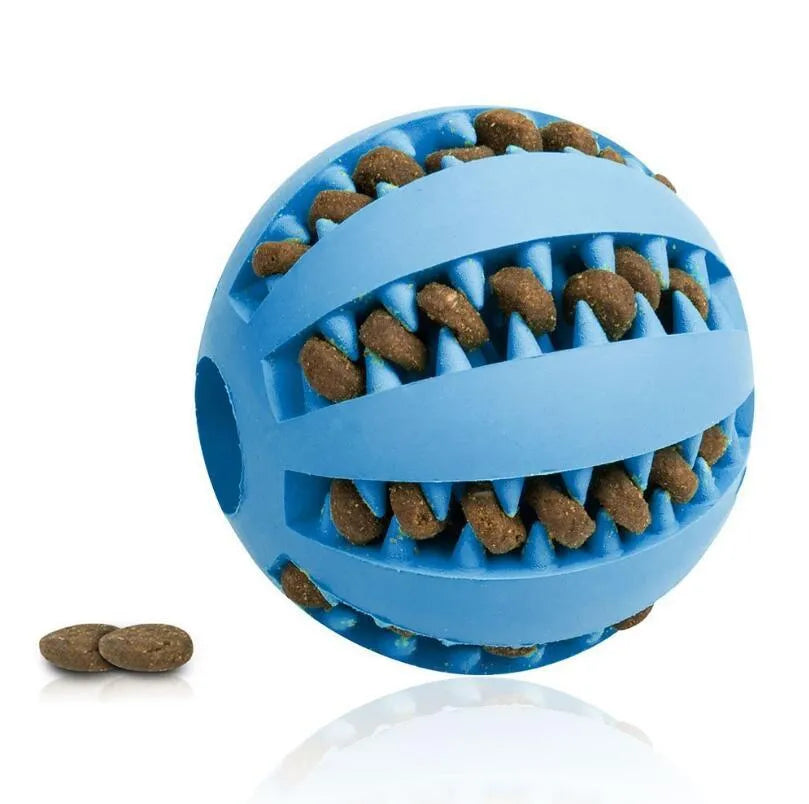 Natural silica gel slow feeder dog toy ball in blue for tooth cleaning and treat dispensing