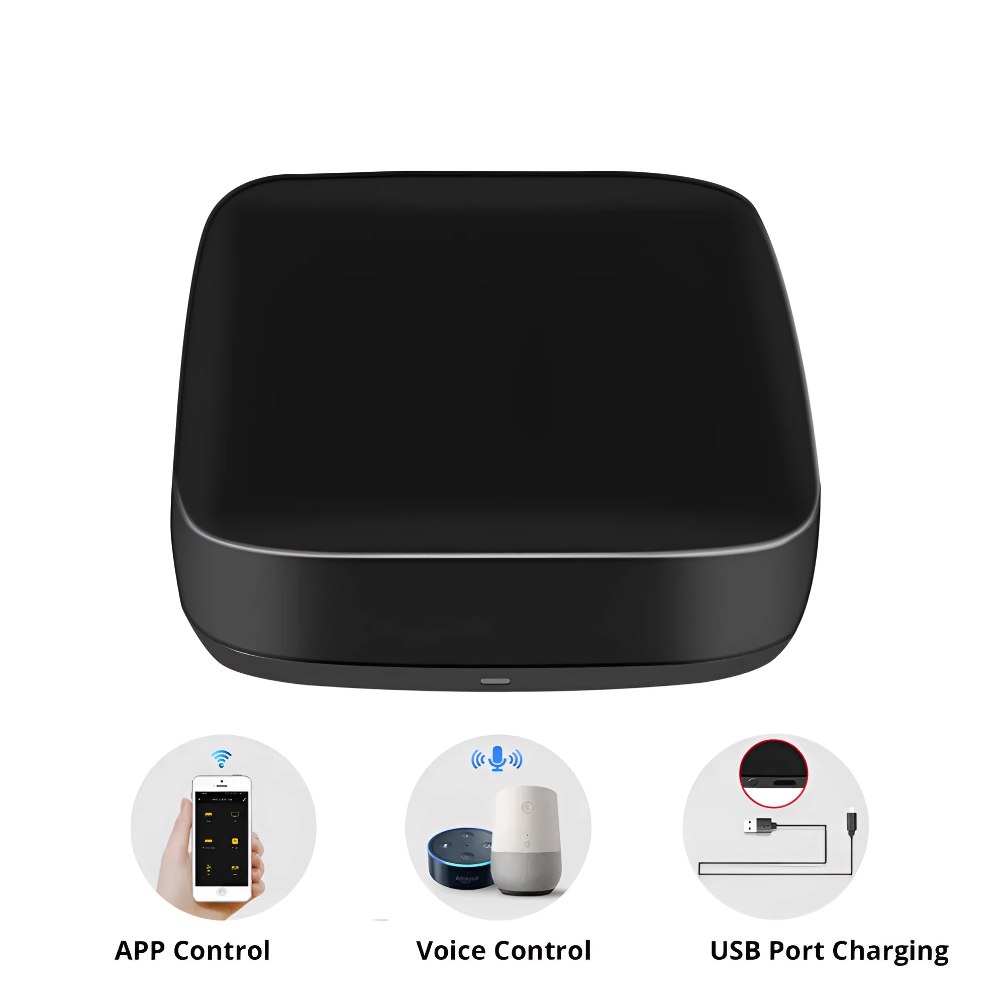 Black voice control universal infrared remote with WiFi connectivity