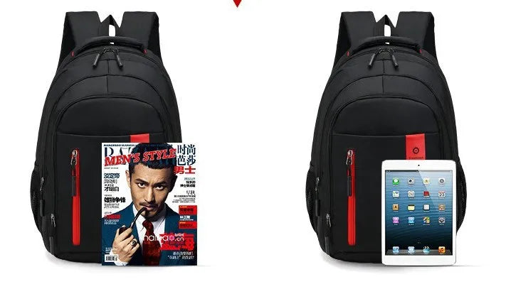 Blue Oxford fabric school backpack with padded black shoulder straps and side pockets.