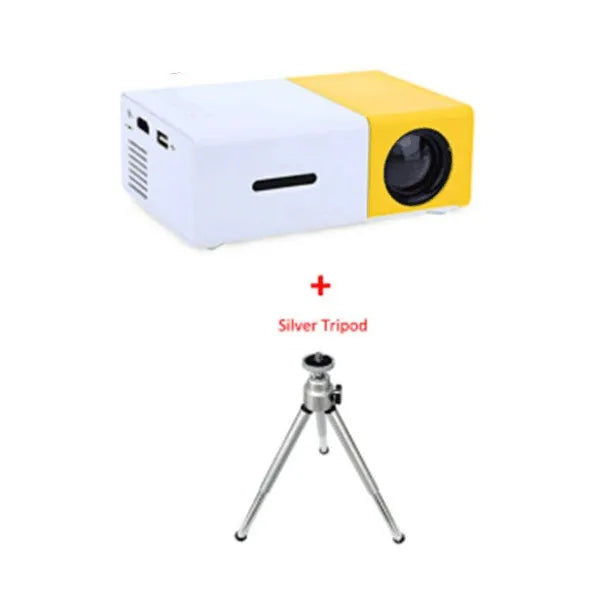 Yellow 1080p LED mini projector YG-300 with HDMI, USB, and TF card slots for portable home cinema