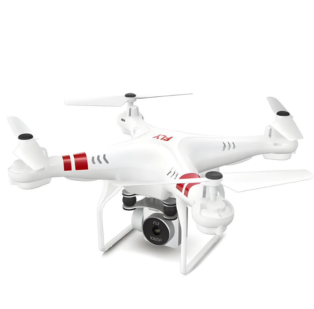 X52 RC quadcopter drone with 1080P camera, black fuselage, and four rotor arms on a white background