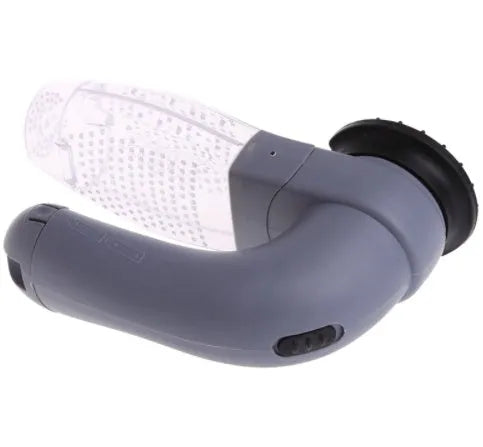 Grey portable electric pet hair removal vacuum with soft rubber grooming head.