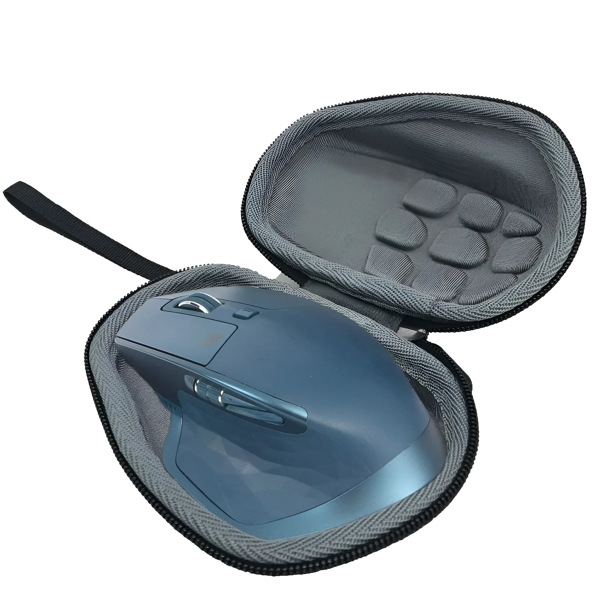 Black mouse storage box with nylon 1200D exterior and handle, interior EVA foam padding