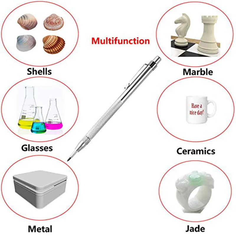 Silver aluminium glass marking pen with tungsten carbide tip on a white background