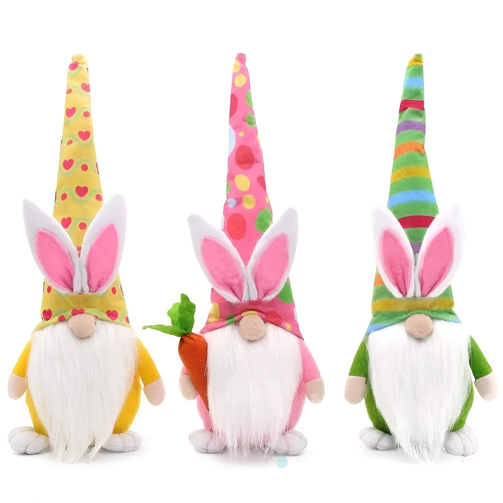Easter faceless dwarf plush doll holding carrot in green colour 40cm tall