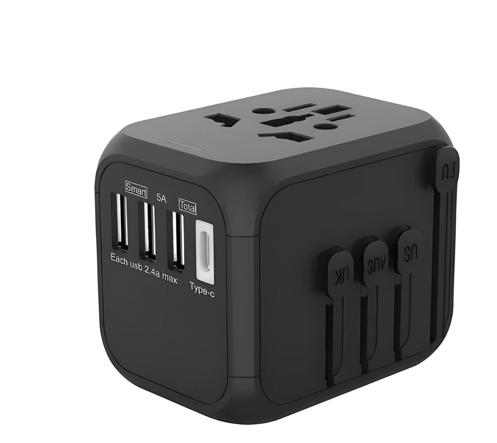 Black 6-hole 5A 100-250V PC conversion plug with phosphor copper conductors, 56.5x67x52mm
