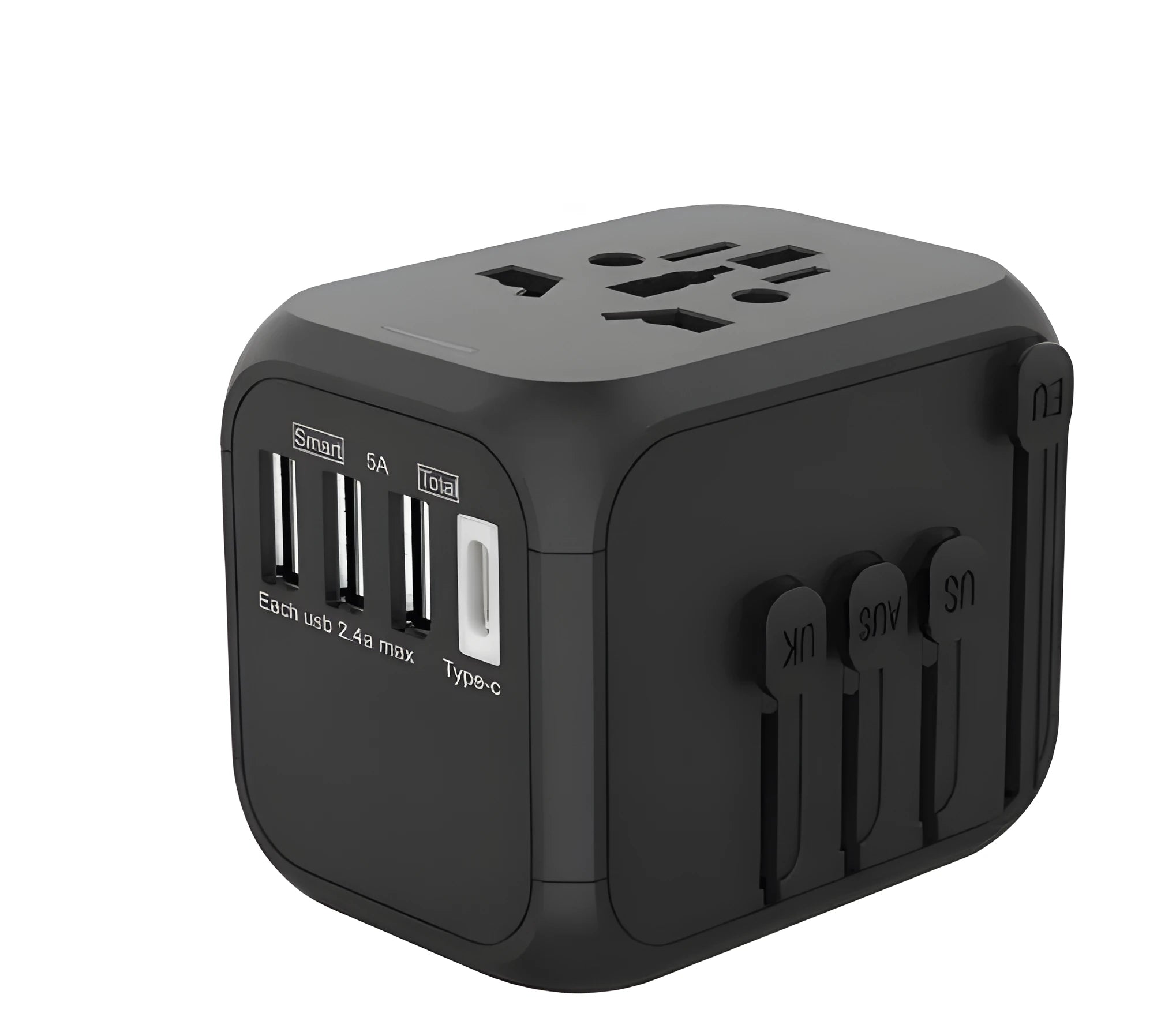 Black 6-hole 5A 100-250V PC conversion plug with phosphor copper conductors, 56.5x67x52mm