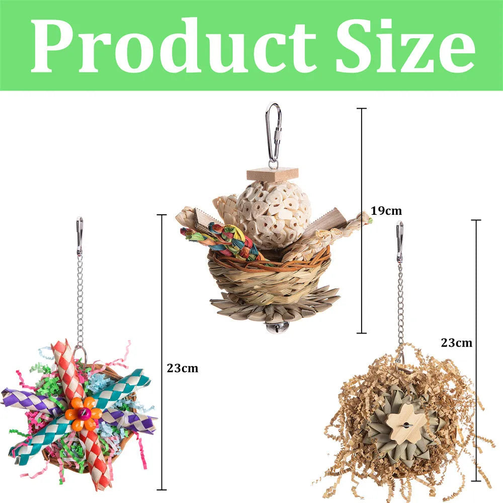 Three-piece parrot gnawing toy set for beak conditioning and enrichment