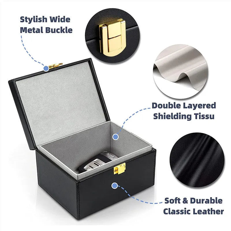 Carbon fibre pattern RFID shielding box with two matching key cases for card and key protection