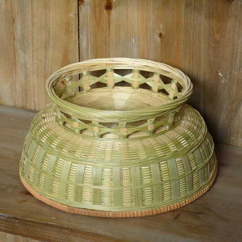 Handmade woven bamboo storage basket in three sizes for household organisation
