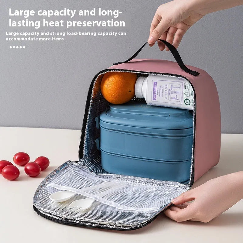Insulated lunch box bag in textured cloth with large capacity for bento containers