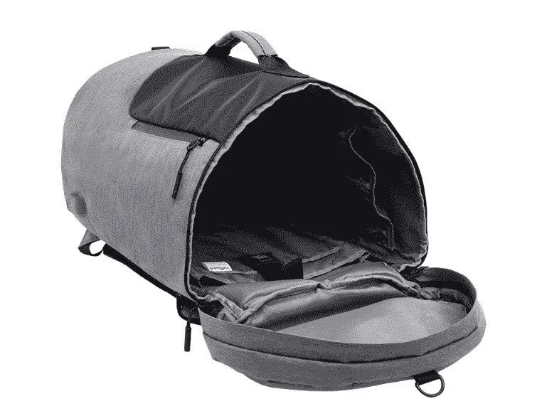 Large-capacity waterproof duffel bag for men, polyester, 36-55L, cylinder shape, light grey colour