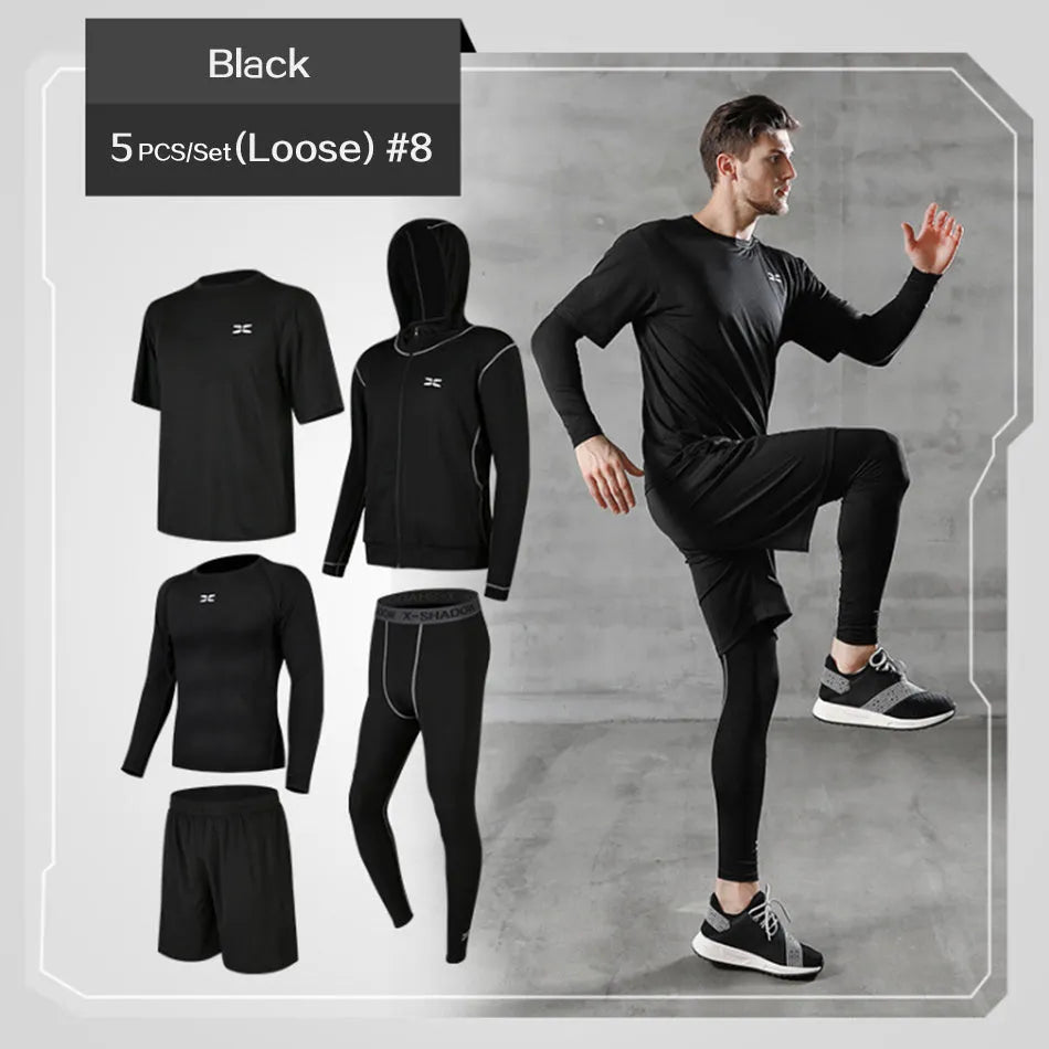 Men's polyester sports suit two-piece set in black – tops and trousers coordinated tracksuit