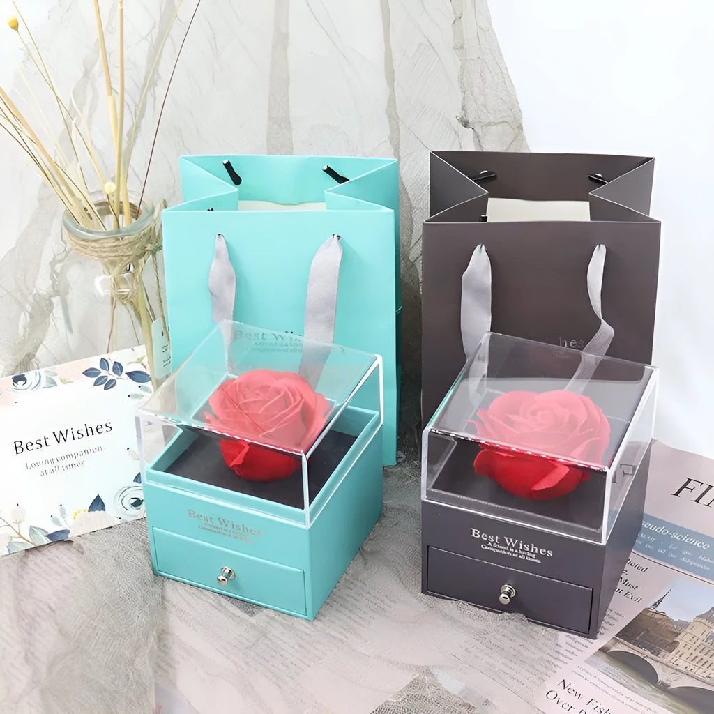 Eternal flower jewellery gift box in black green grey pink or sapphire blue for earrings necklaces pendants and rings