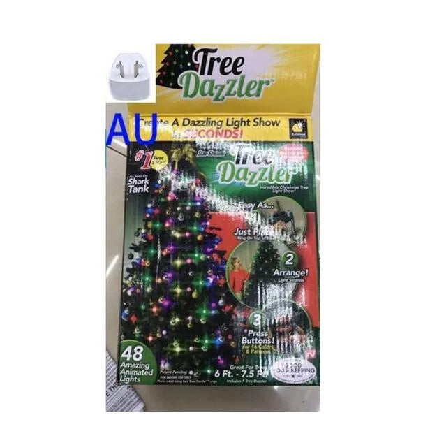 64-LED Christmas tree light string with colour-changing bulbs and integrated control button, 1.8 metres long with IP44 weather resistance