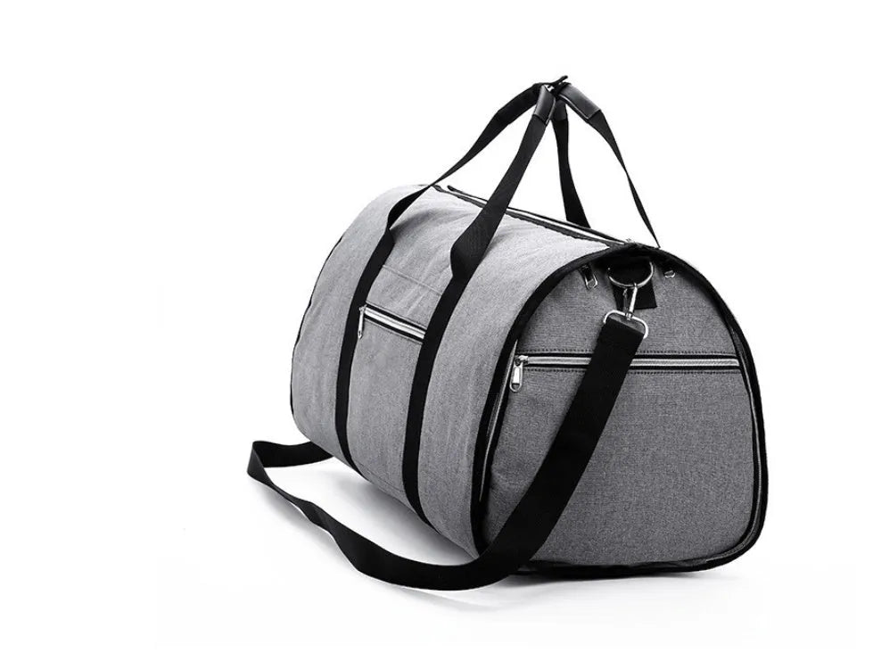 Cylinder-shaped medium travel bag in Oxford cloth, shown in black with a zipper opening.