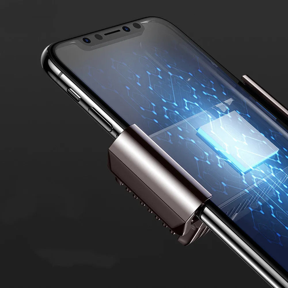 Black mobile phone radiator with adjustable clip for 4-7 inch smartphones showing aluminium heatsink