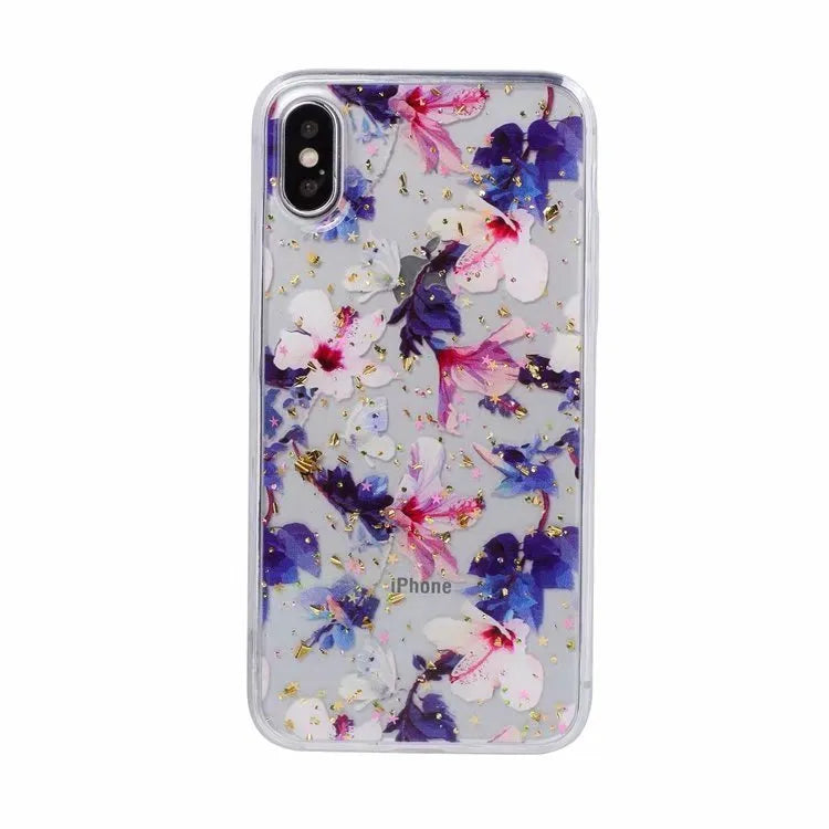 Gold foil epoxy flower pattern iPhone back cover case for iPhone 11 Pro on a table