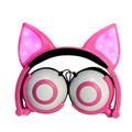 LED flashing cat ear headphones in Peach pink with ABS shell and wired 3.5mm connector