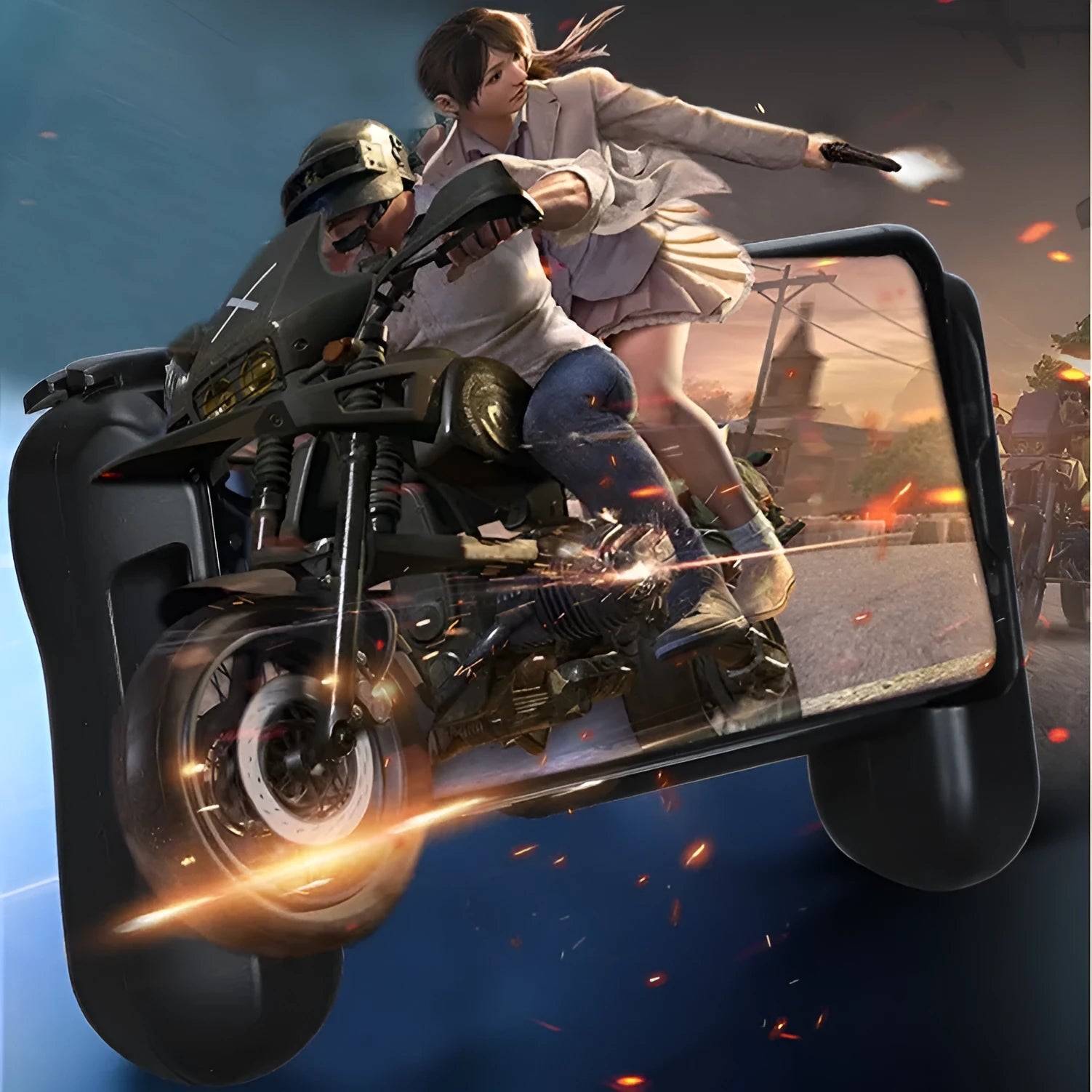 Black Bluetooth mobile game controller for iPhone with cooling function.