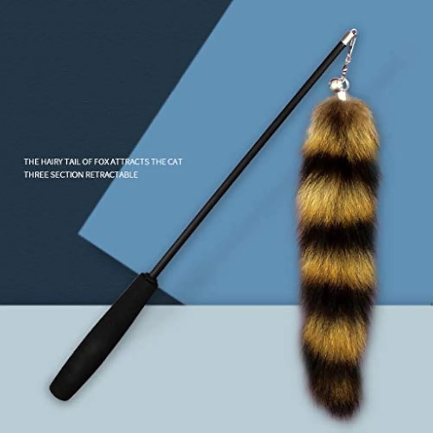 Black cat toy wand with elastic string measuring 42cm for interactive play