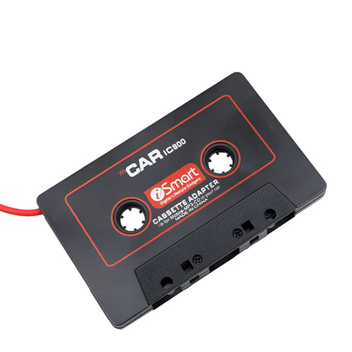 Black car cassette adapter for MP3 player and mobile phone audio conversion with 3.5mm jack plug